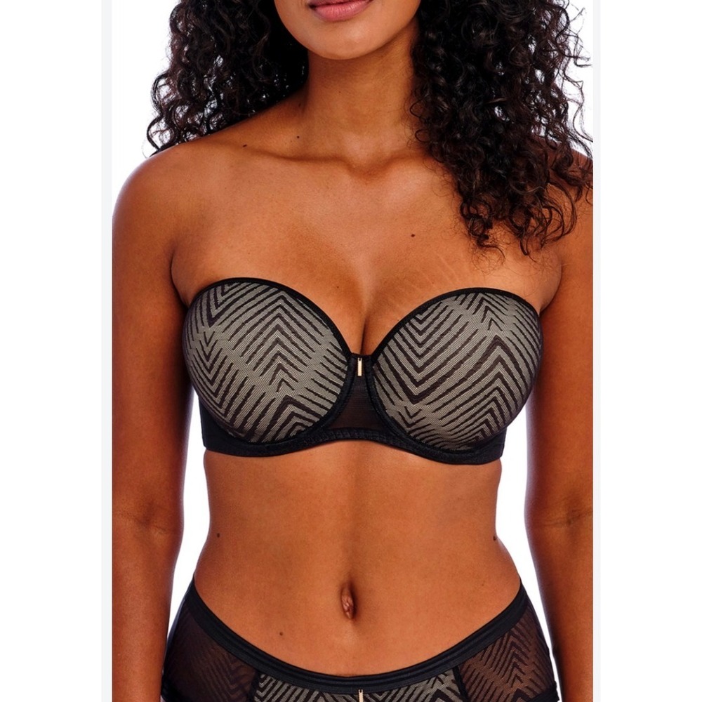 Freya Tailored Strapless Bra AA401109 Women 32I Black Chevron Lace Multiway NWT